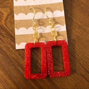 Red and gold sparkly resin earrings